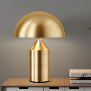 Copper Atollo table lamp in luxury modern home decor setting, three-quarter angle