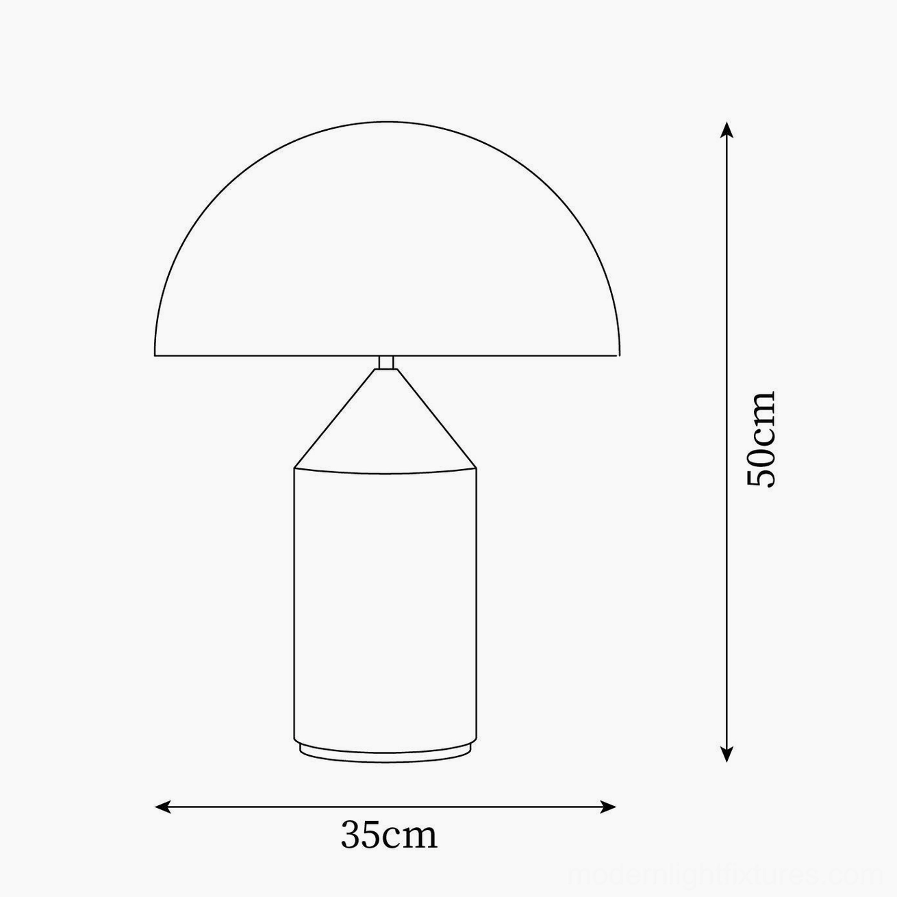 Atollo geometric table lamp technical specification chart with dimensions
