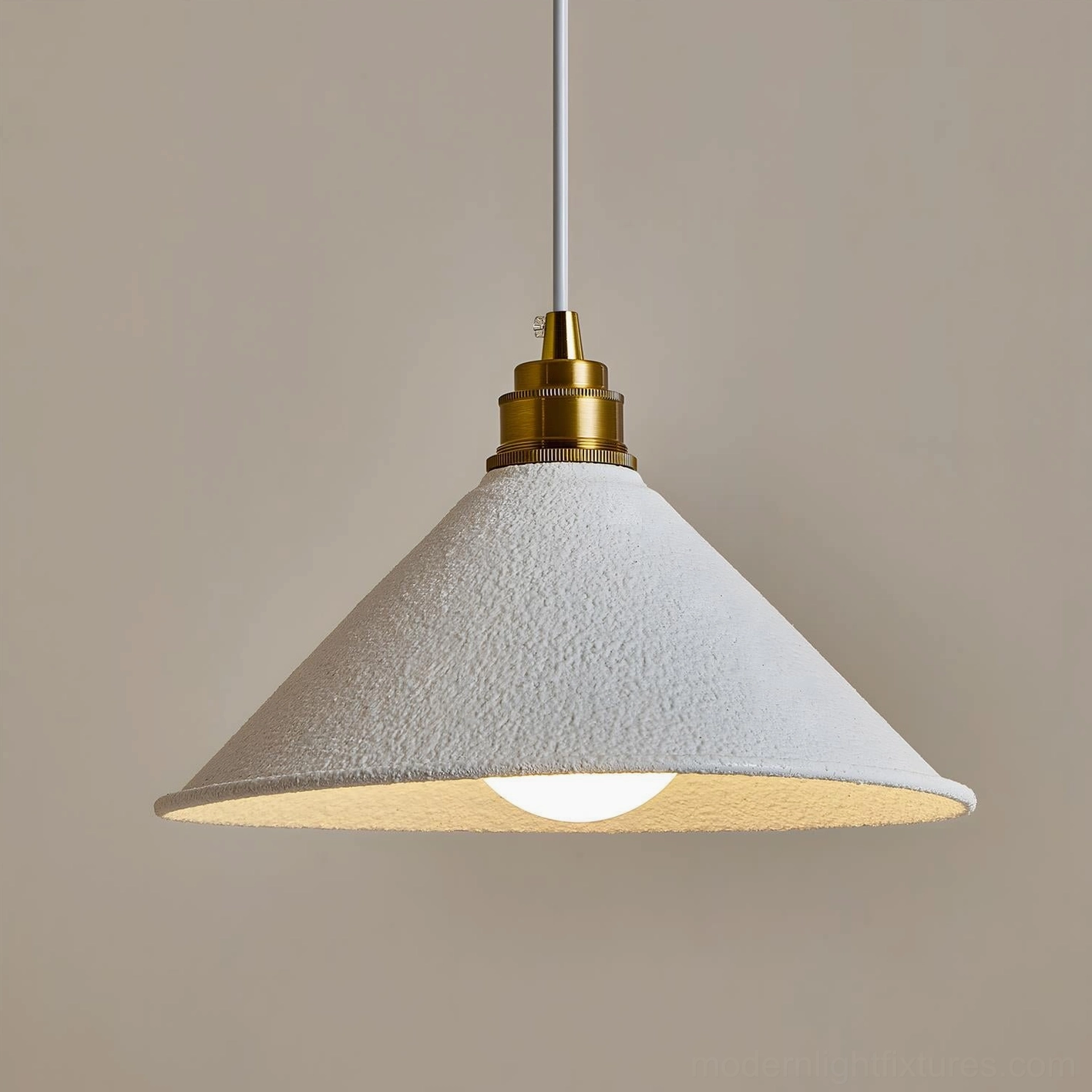 Aura Bell Model B pendant light in warm gold finish, hemispherical dome shade, product showcase in neutral background