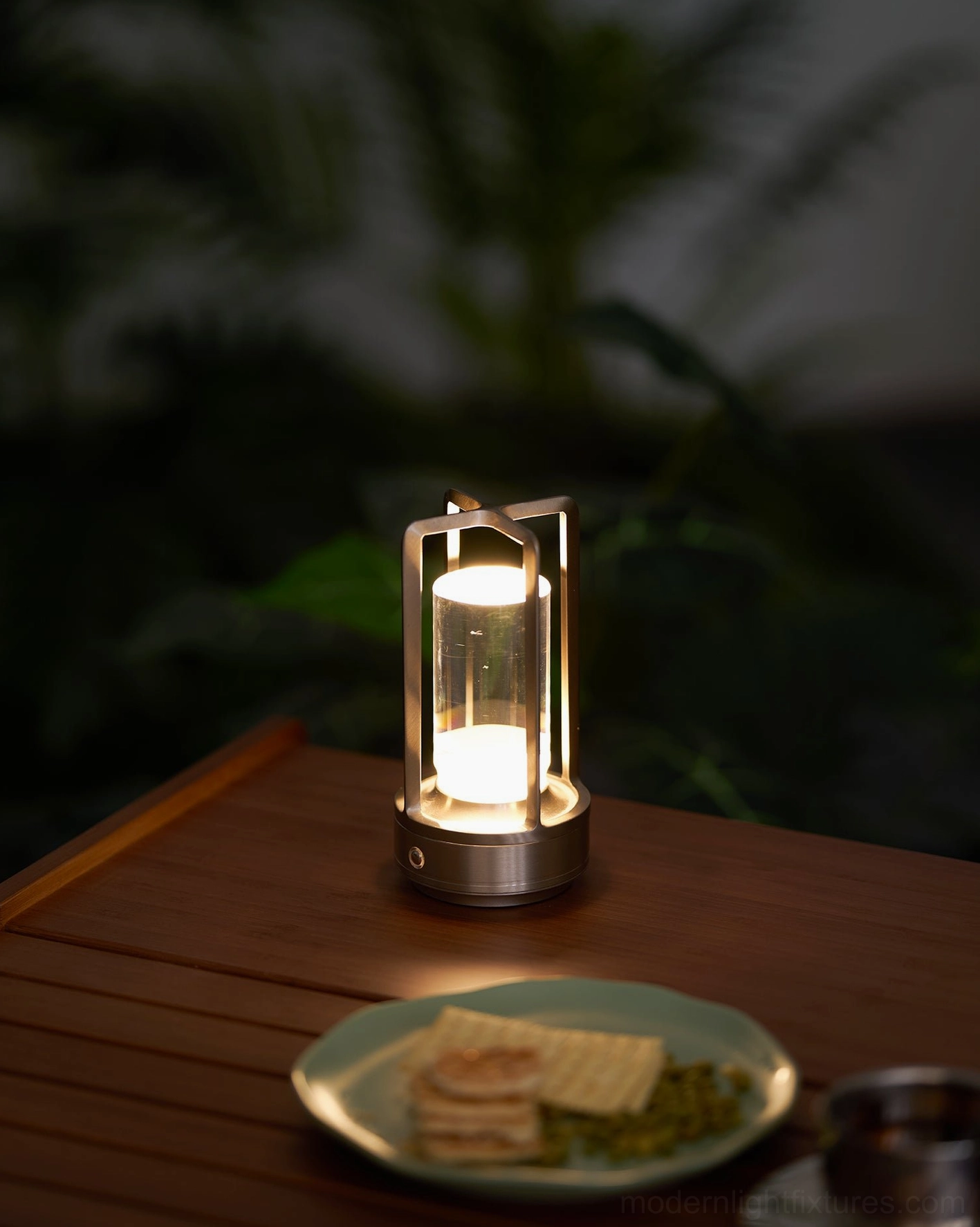 Aura Gleam cordless table lamp front showcase view premium aluminum glass construction