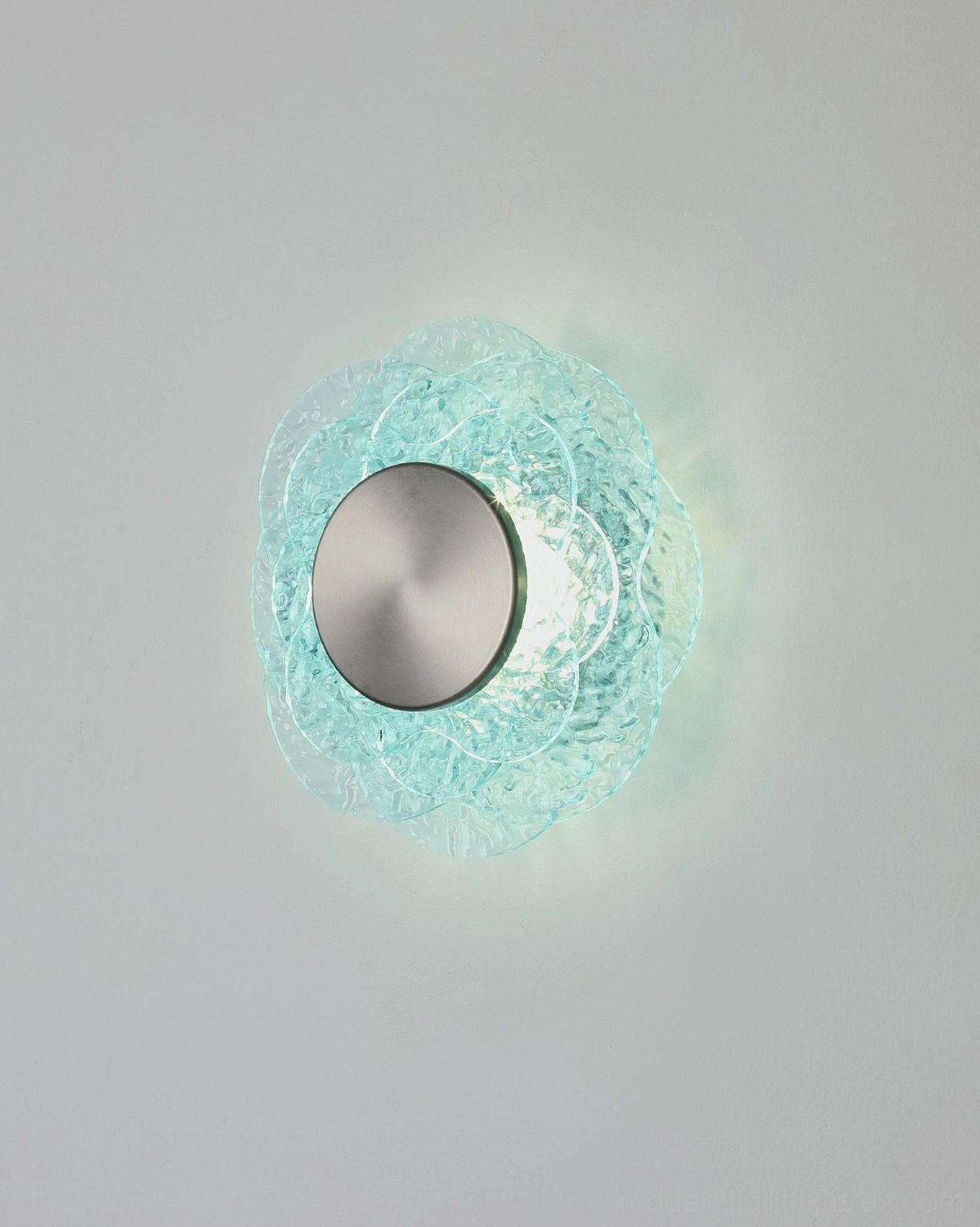 Aurelia modern wall sconce alternative angle showcase of petal glass design and metal construction