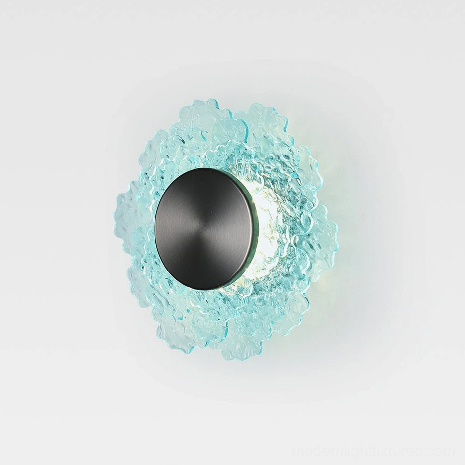 Aurelia wall sconce model B variant in blue and nickel finish with sculptural glass elements