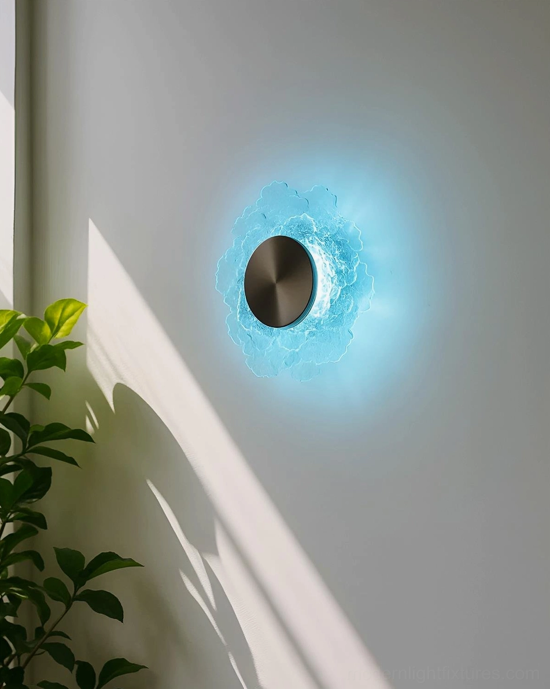 Aurelia organic modern wall sconce mounted on sunlit interior wall with window shadow detail