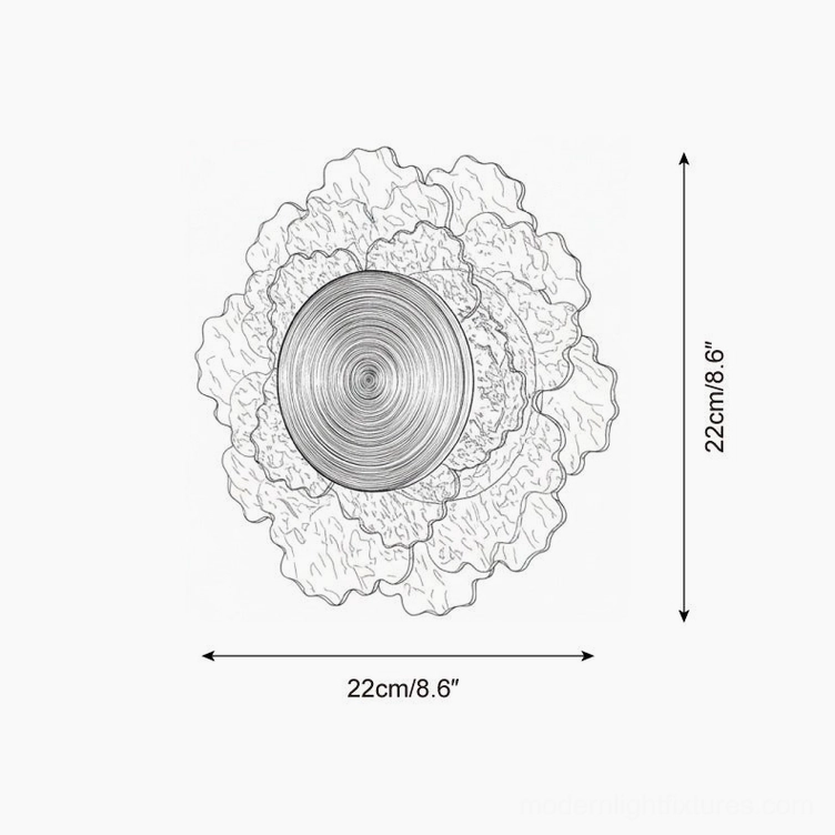 Aurelia wall sconce technical specification drawing showing 22cm diameter dimensions