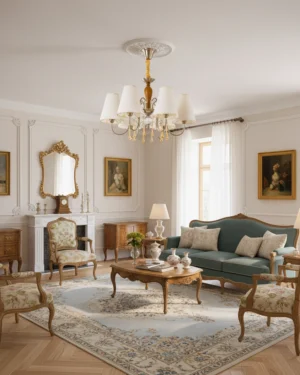 Aurembra fabric chandelier ceiling mounted in luxury vintage living room with warm ambient lighting and crystal accents