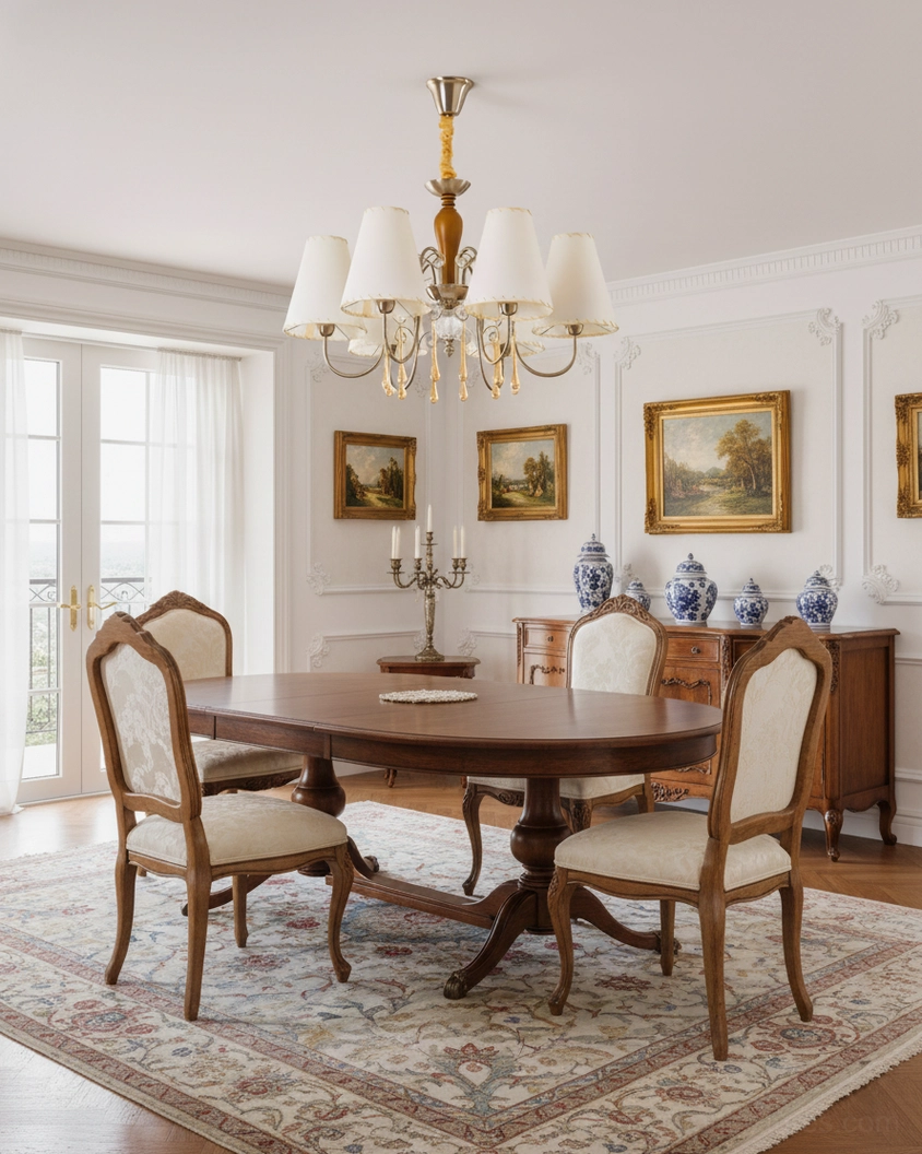 Aurembra formal dining chandelier elegant traditional room perspective French retro design with warm glow lighting