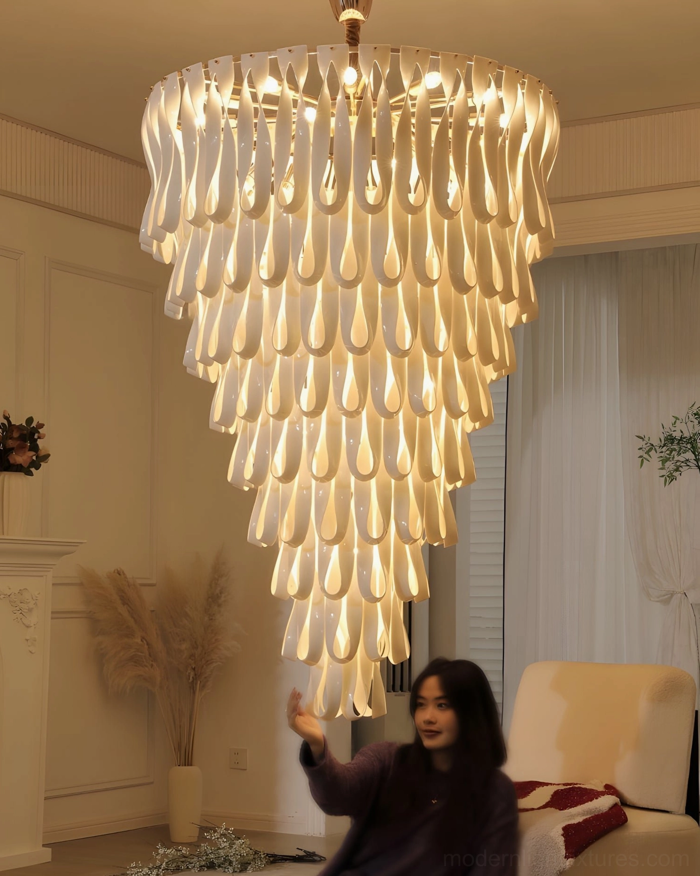 Avelisse tiered ceramic chandelier architectural design with cascading pendant elements