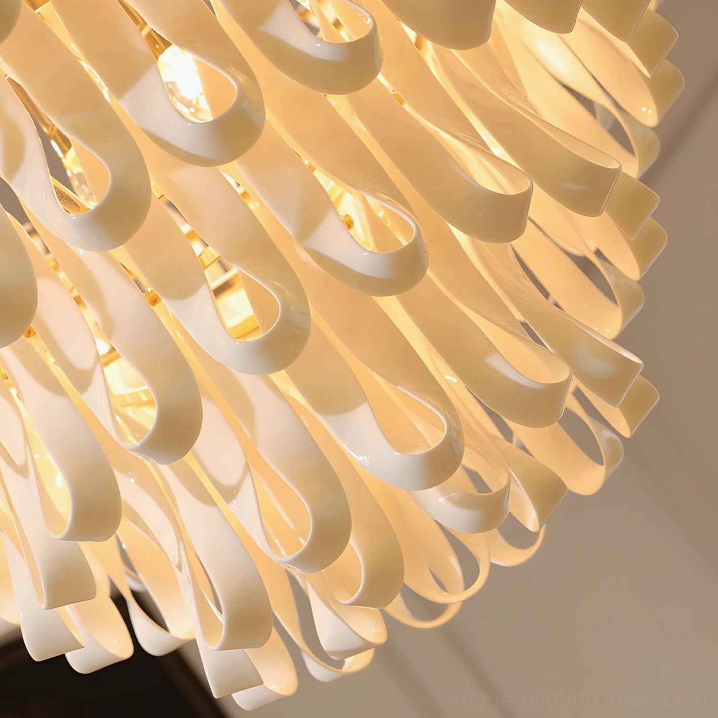 Avelisse flush mount chandelier installed overhead in elegant interior space showing installation and ambient glow effect