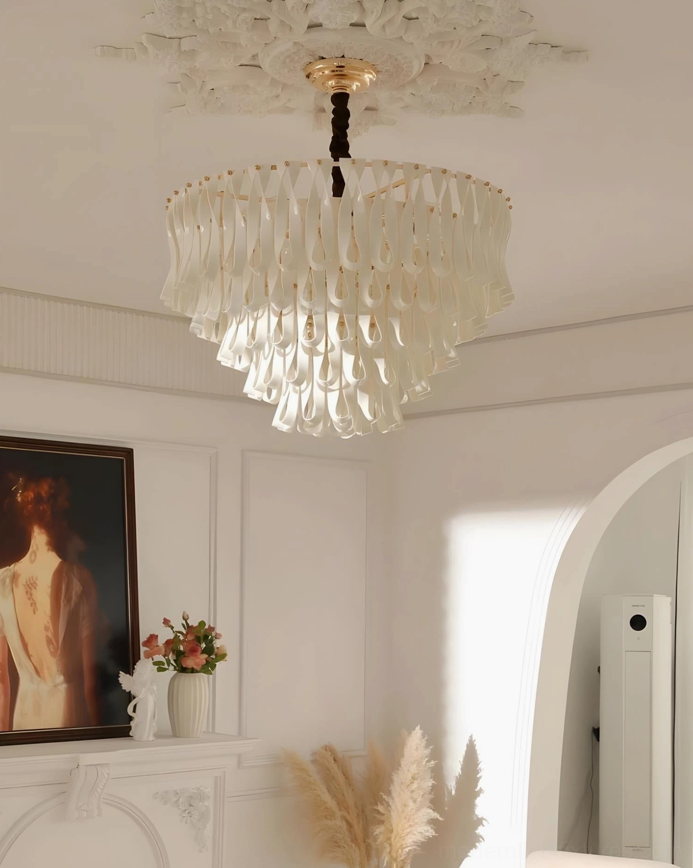 Avelisse tiered pendant chandelier rose gold and white color finish sophisticated luxury lighting