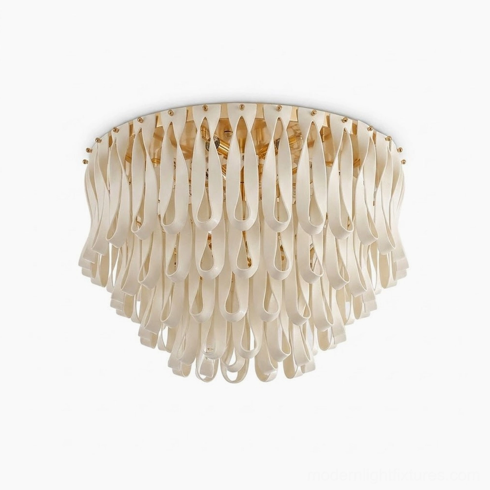 Avelisse tiered flush mount ceiling light in rose gold and white finish variant, formal luxury interior setting