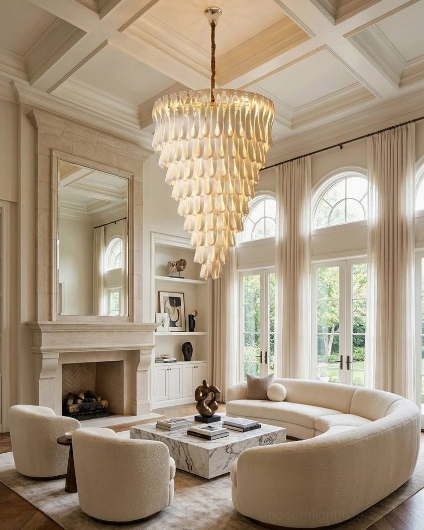 Avelisse small 11-head tiered chandelier close-up detail of hand-finished ceramic looped shade arrangement
