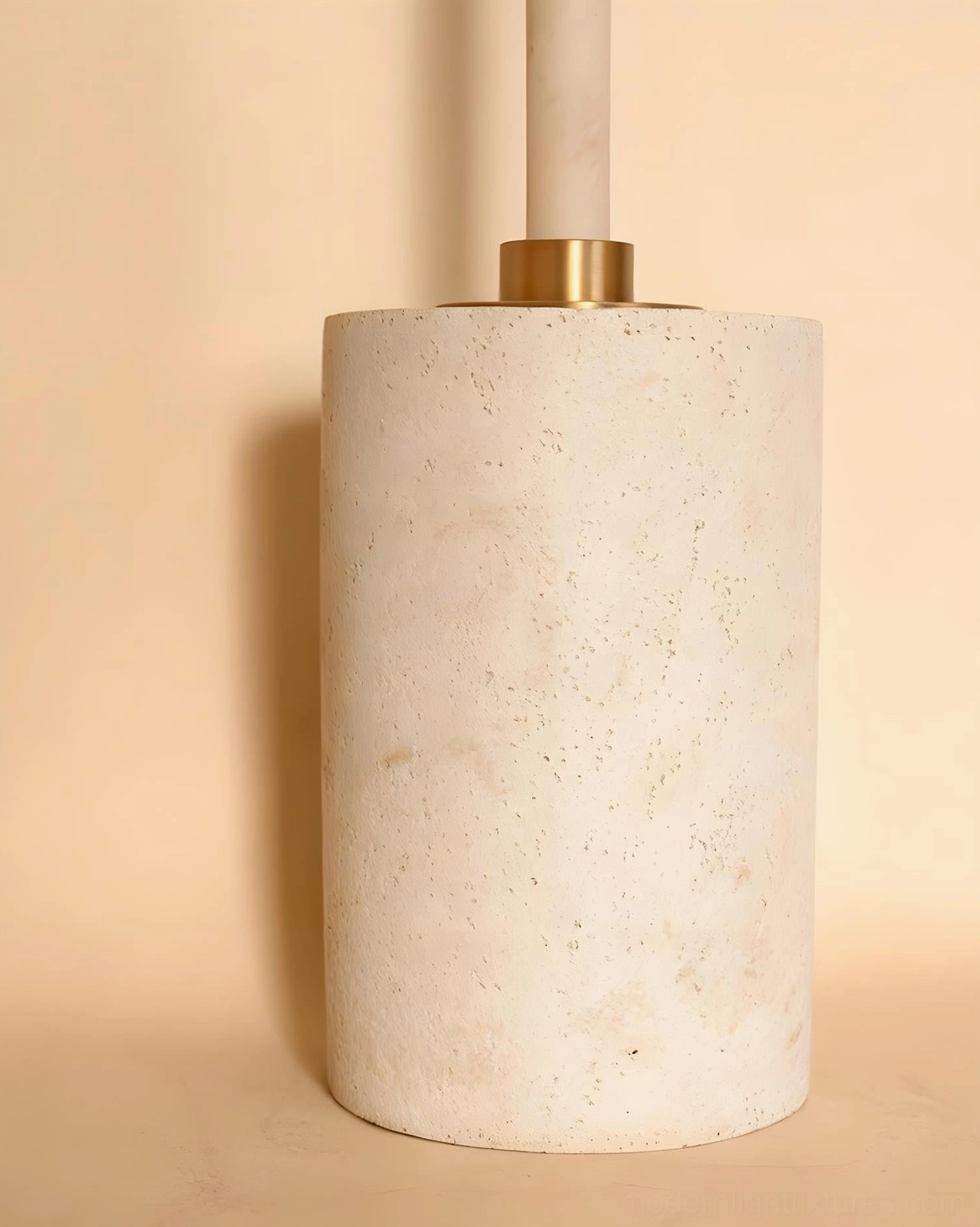 Avenor floor lamp complete product overview showing travertine base fabric shade and metal construction