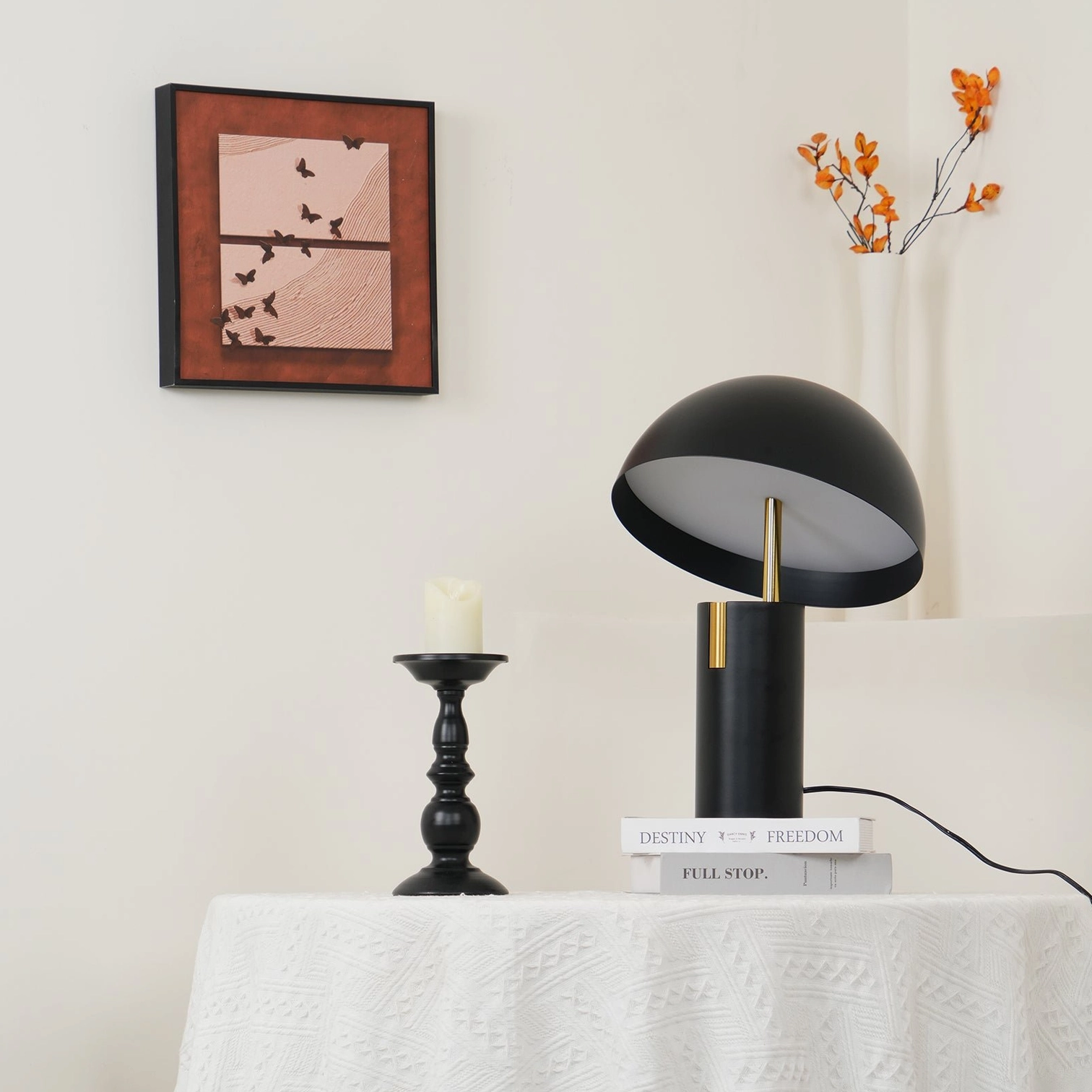 Avo LED table lamp showing 50000 hour lifespan and energy efficient sustainable design philosophy