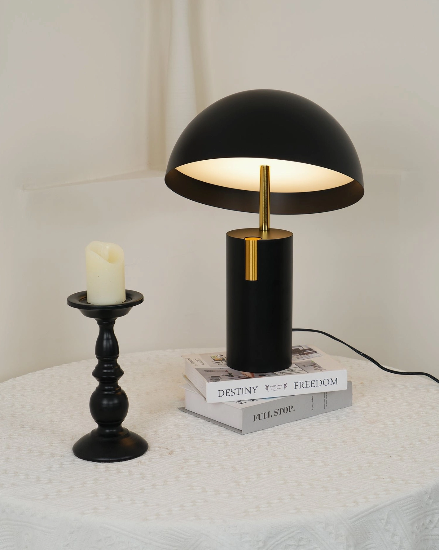 Multiple Avo table lamps showcasing color variety options black white red modern lighting design