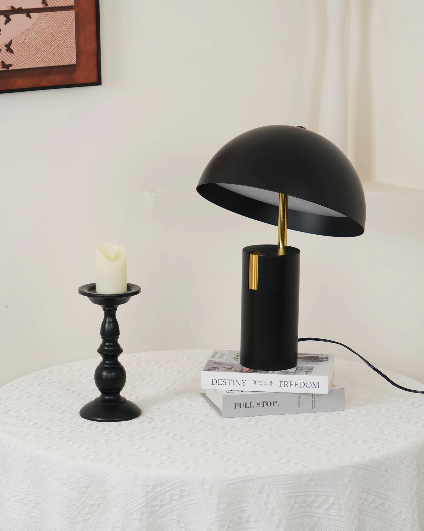 Avo mushroom table lamp showing durable metal construction and sustainable LED technology overview