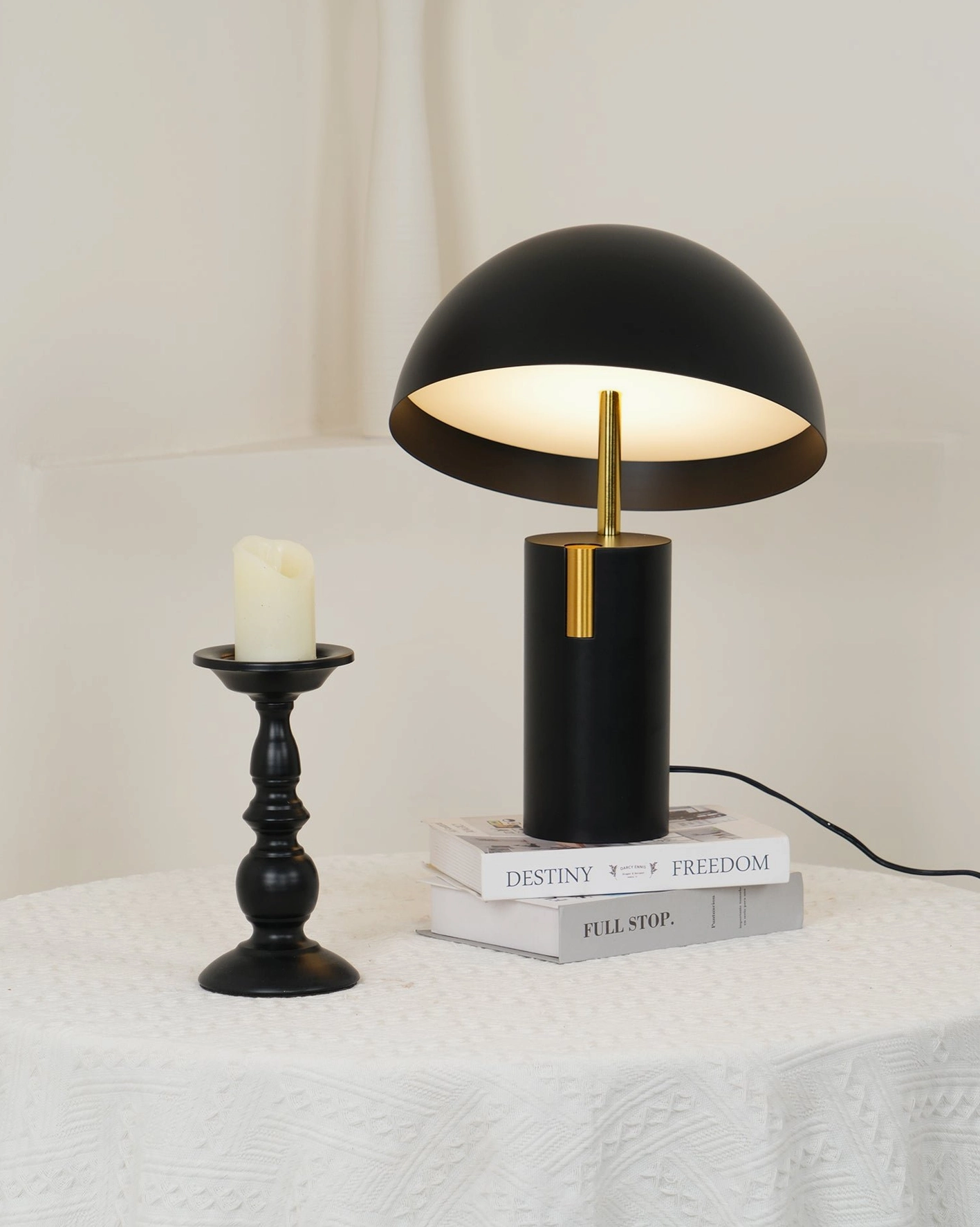 Avo LED table lamp in hallway entryway application creating wayfinding light with personality