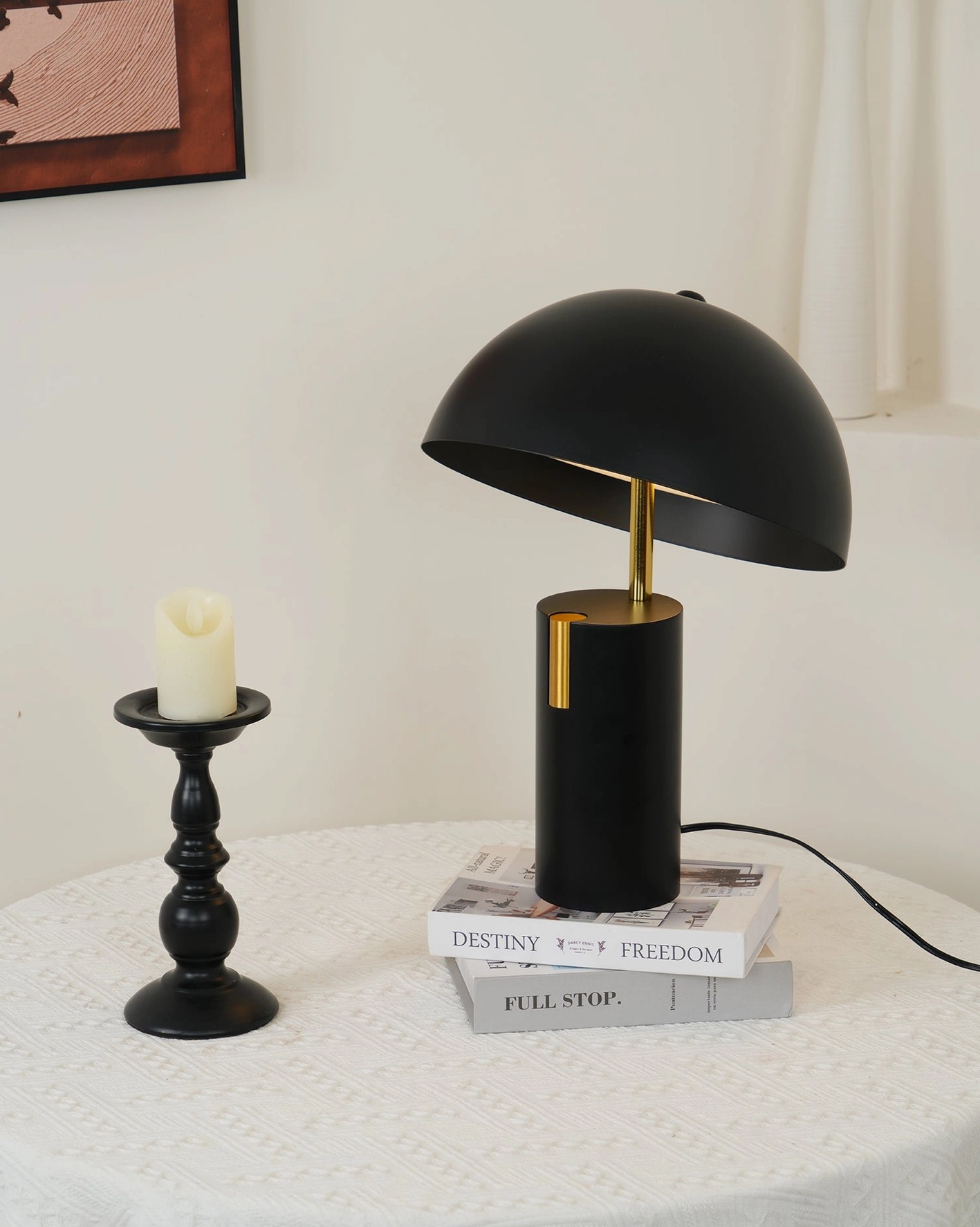 Avo mushroom table lamp paired styling in contemporary living room side table arrangement design