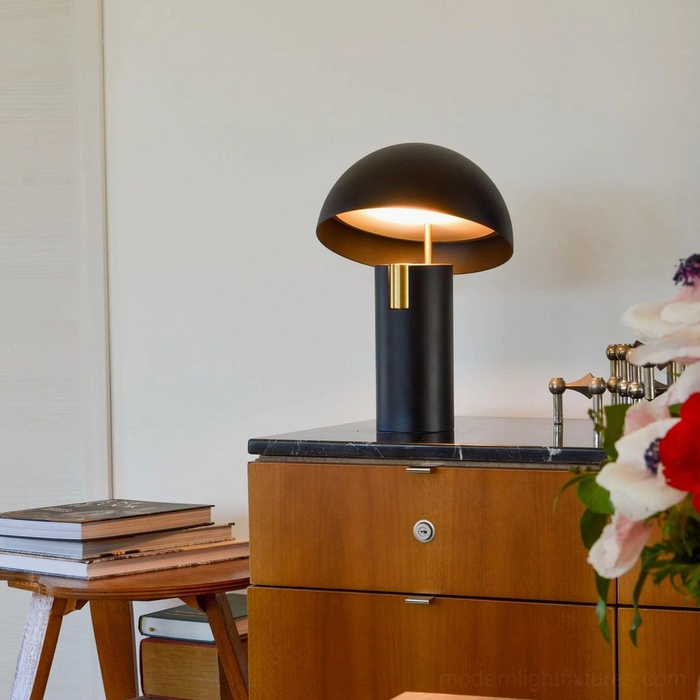 Avo white LED table lamp in contemporary living space with warm 3000K ambient lighting effect