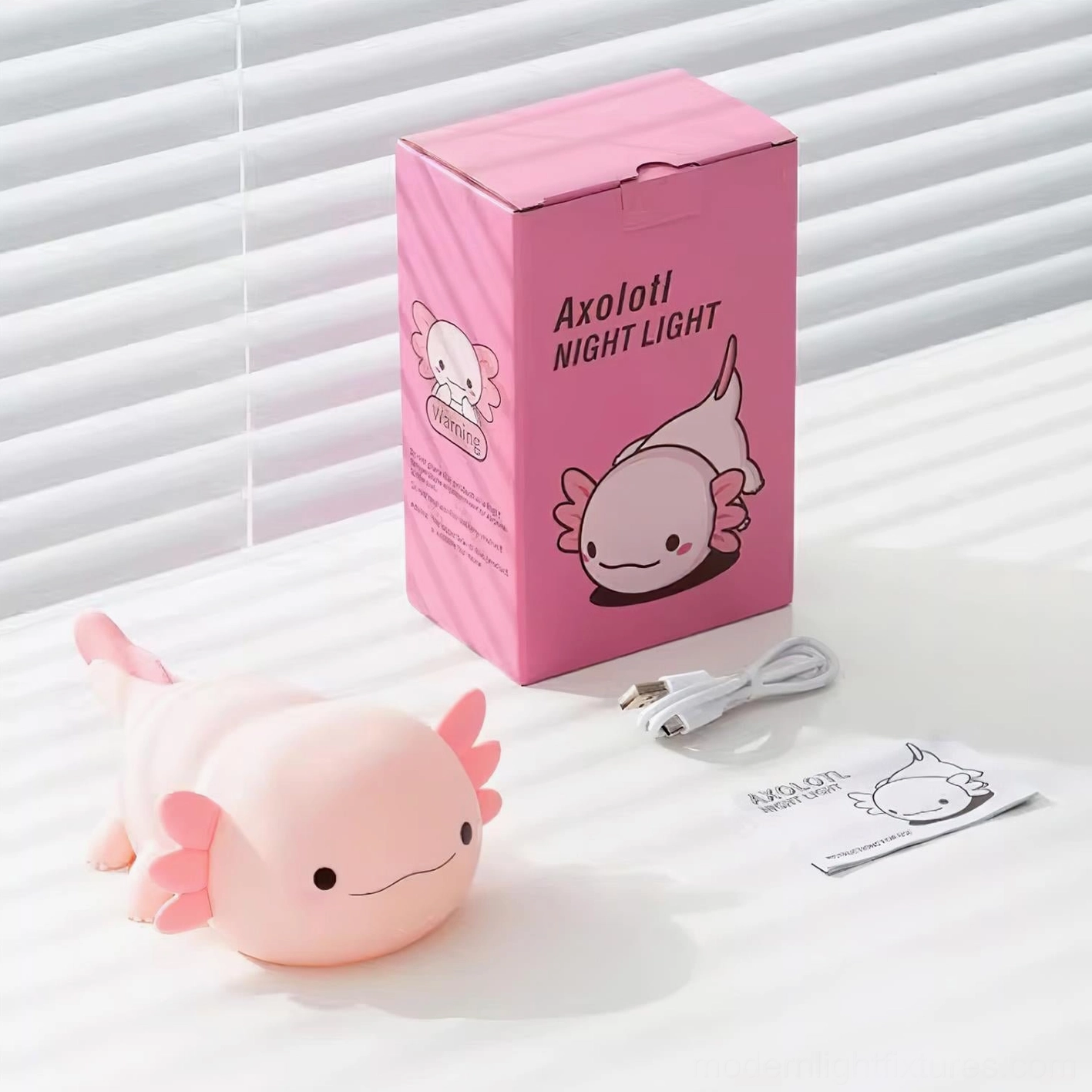 Adorable axolotl night light shaped lamp, perfect ambient lighting for bedside reading relaxation
