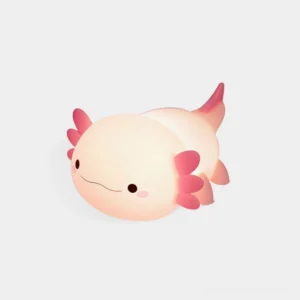 Adorable axolotl-shaped silicone night light with soft pink matte finish and cute design, front angle view