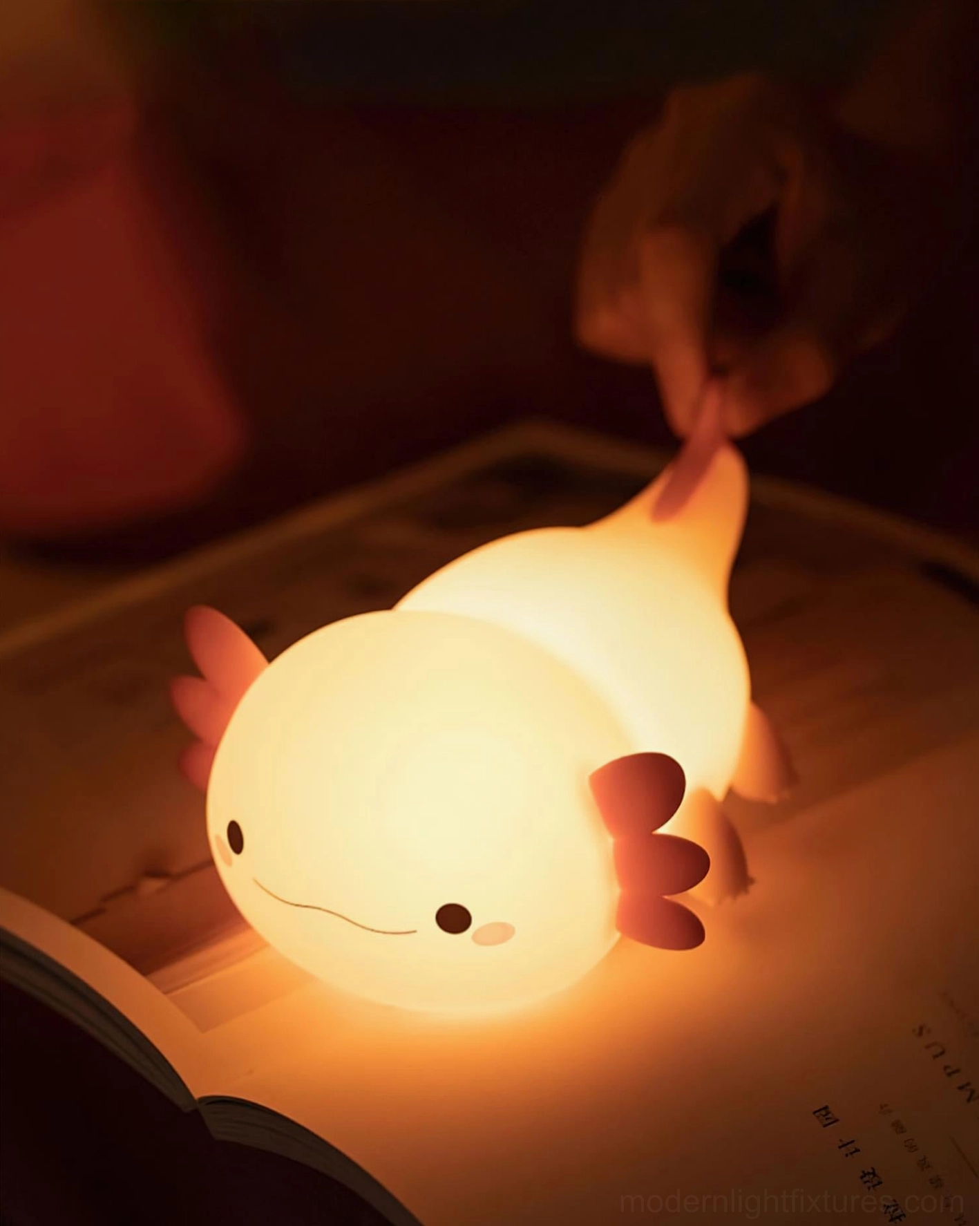 Pink axolotl table lamp for bedroom, office, and living spaces with 3000K warm white glow