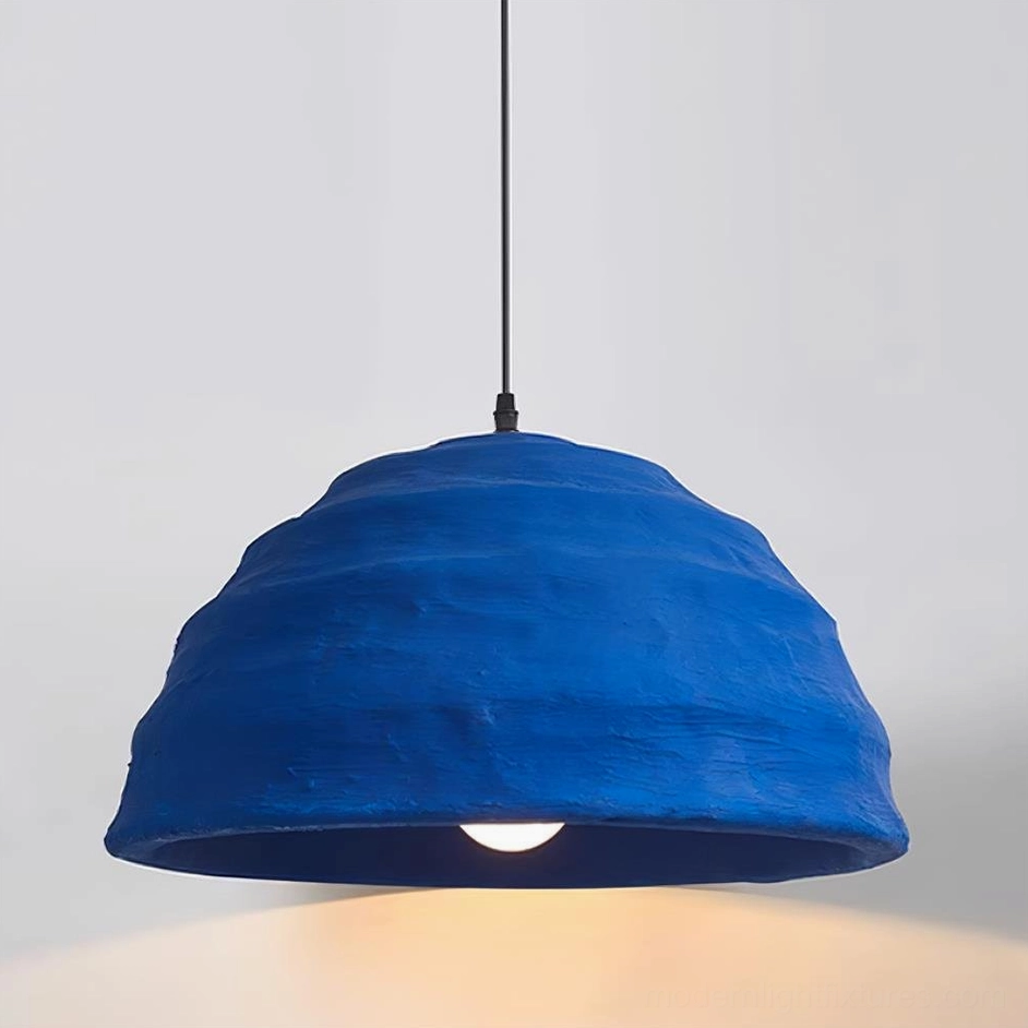 Azure dome pendant light displaying color saturation and matte finish quality in direct view