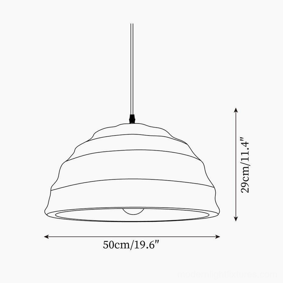 Technical orthographic drawing and specifications of dome pendant light design 50cm diameter 29cm height