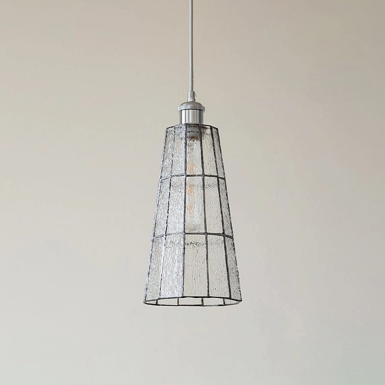 Azurielle clear glass stained pendant light showing transparency and frame elegance
