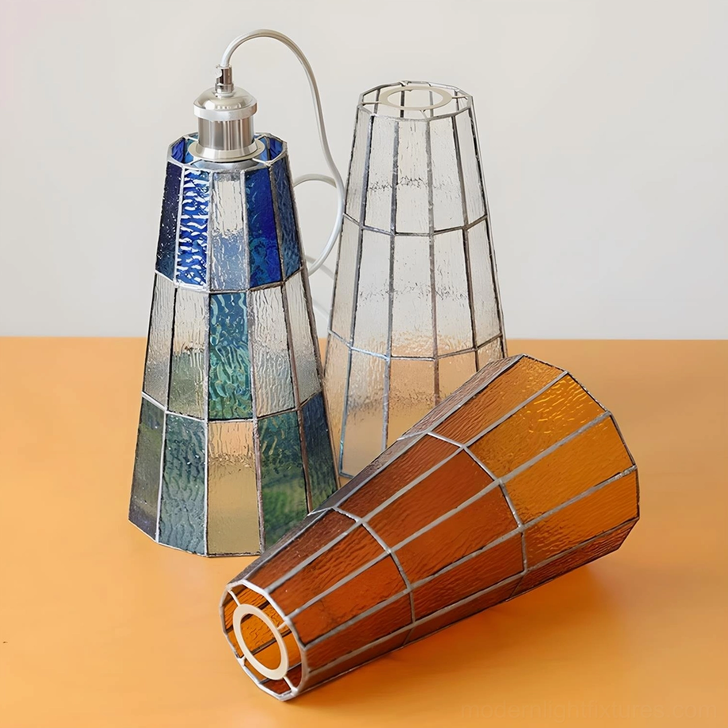Azurielle handcrafted glass pendant light installation and hanging hardware detail