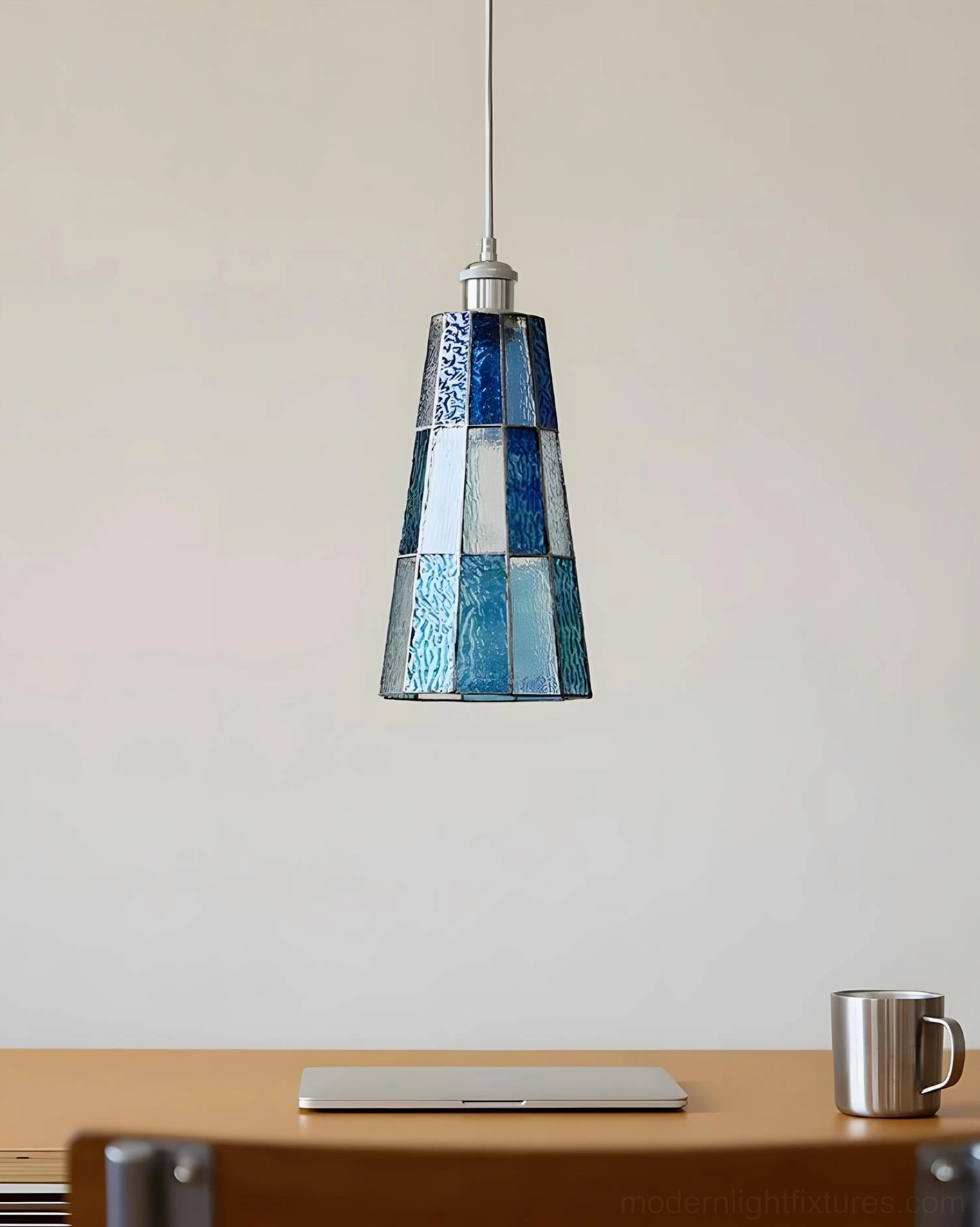 Azurielle blue and amber glass pendant comparison showing color finish options