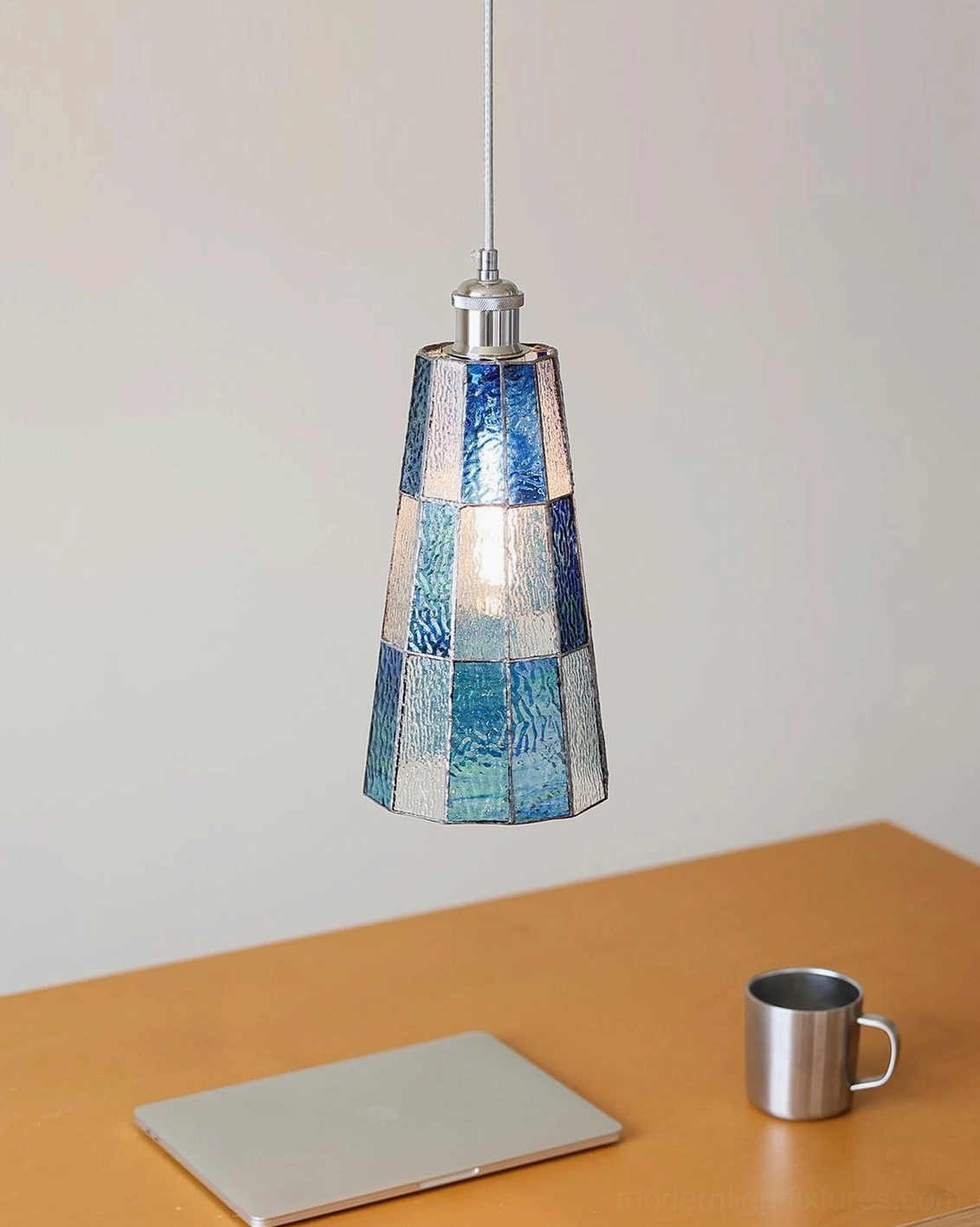 Azurielle geometric tapered pendant light showing frame construction and materials