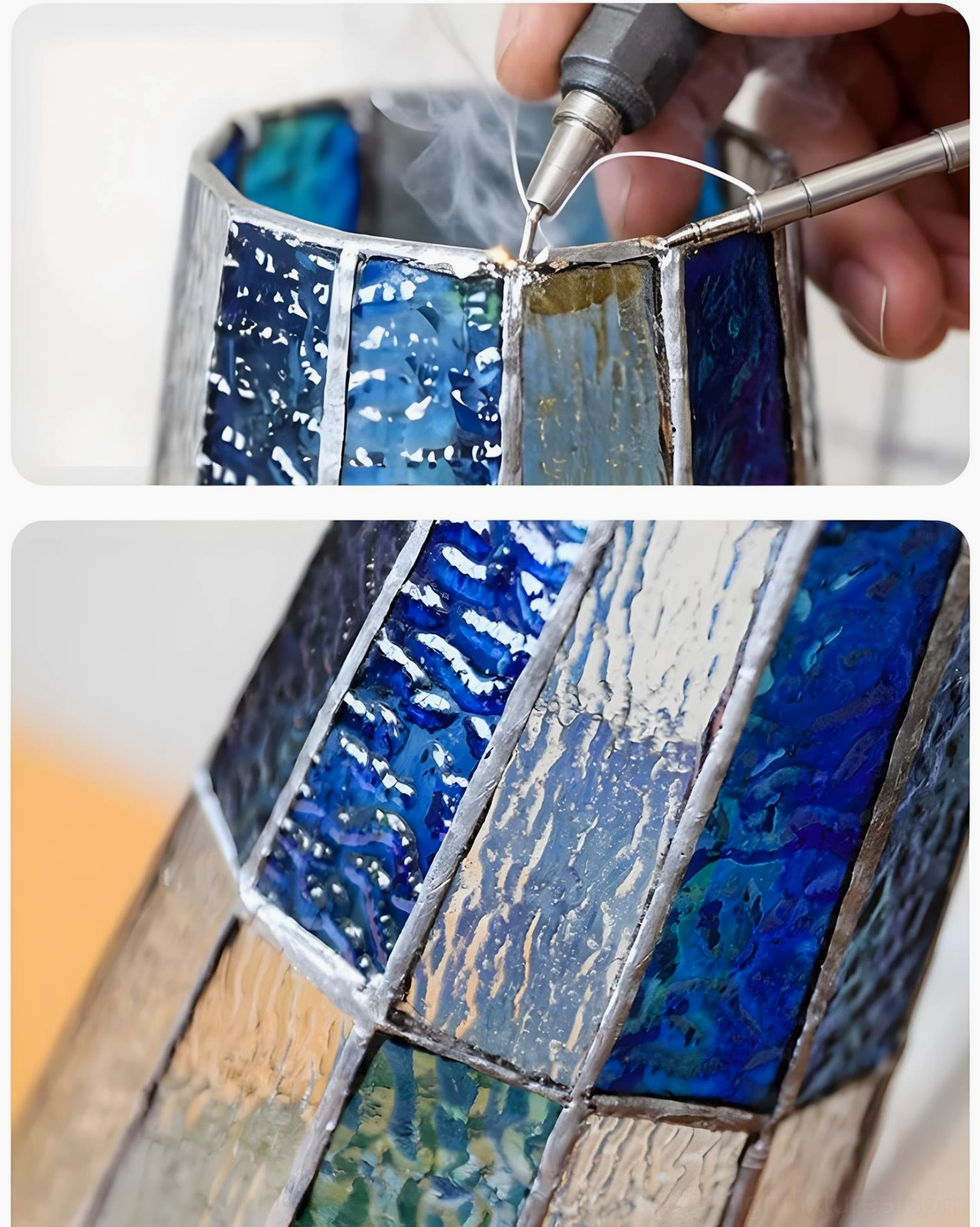Azurielle stained glass pendant light artistic craftsmanship and glass panel texture
