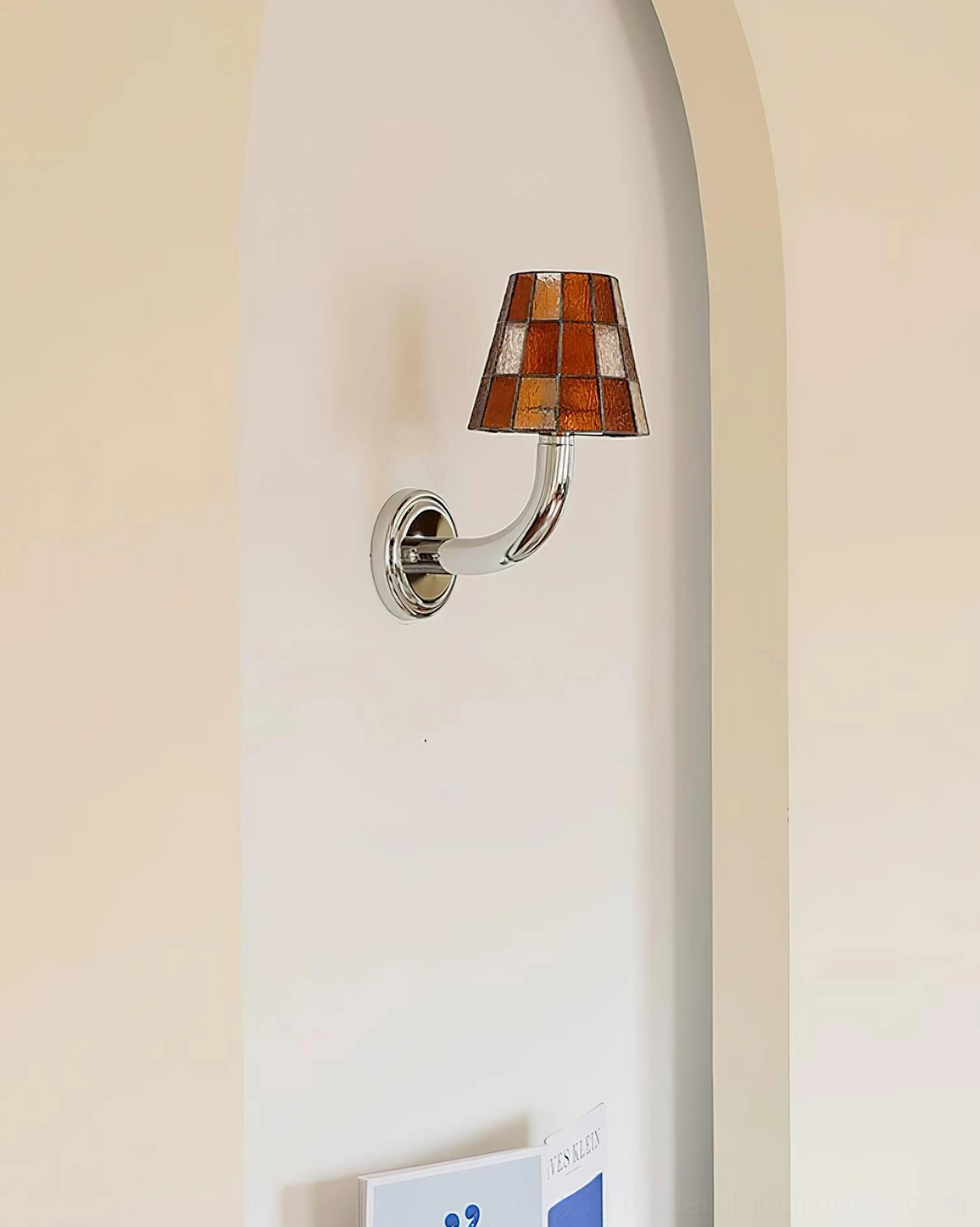 Azurielle geometric stained glass wall sconce showing detailed glass panel composition and metal hardware