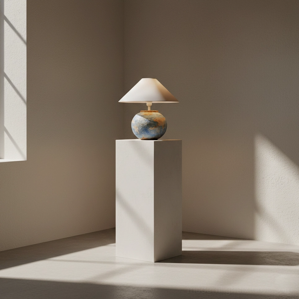 Bailey handcrafted ceramic table lamp full product view showing sculptural design quality