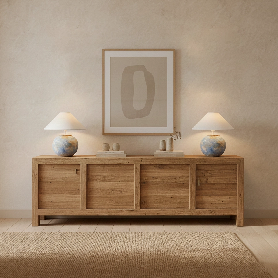 Bailey table lamp in eclectic boho living space with natural materials and warm ambiance