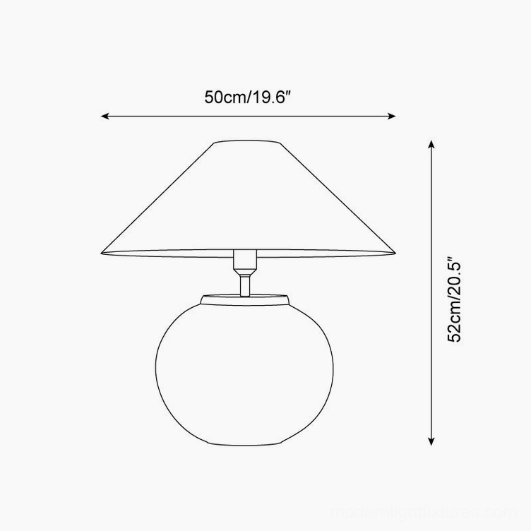 Bailey table lamp technical line drawing with dimension specifications 50cm diameter 52cm height