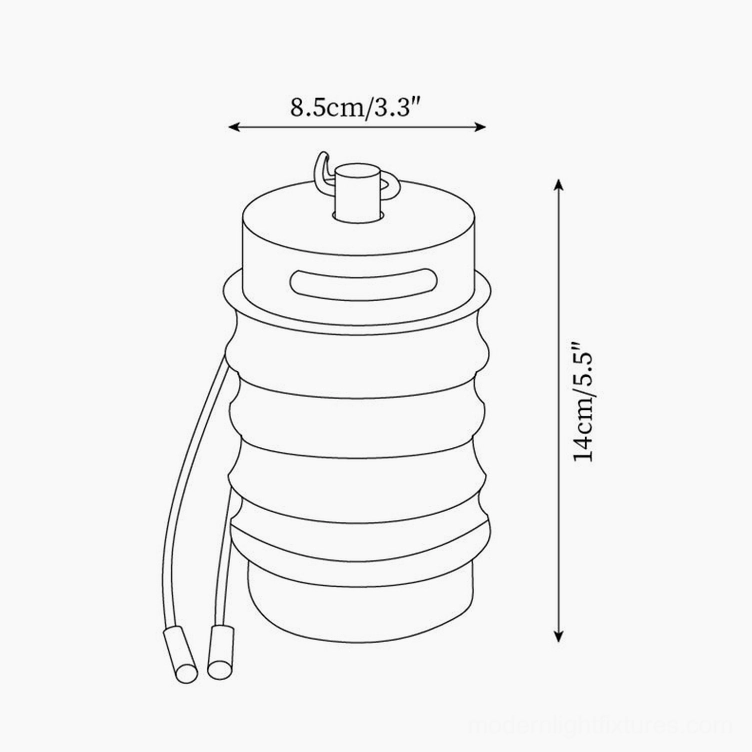 Technical specifications and dimensional drawing of Balia portable table lamp with measurements and hanging strap detail