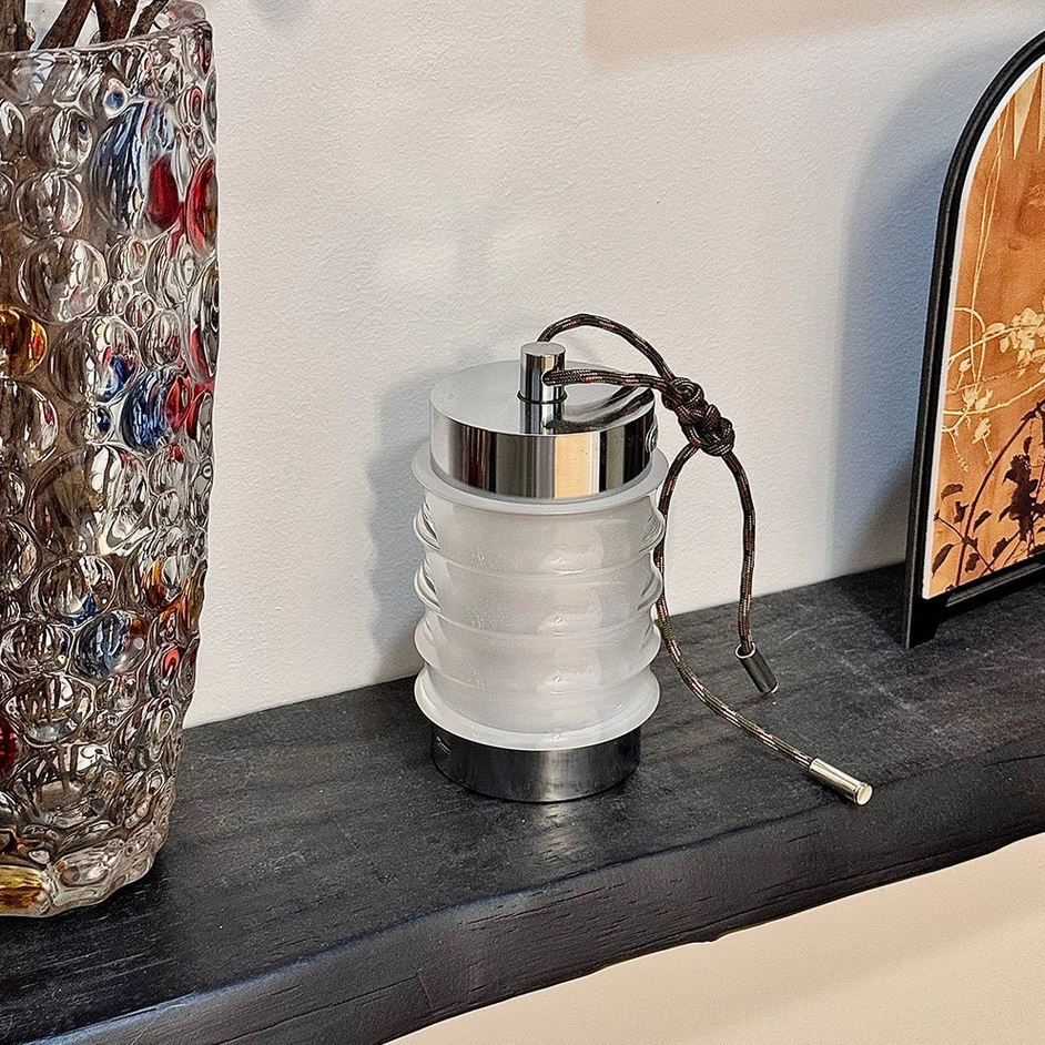 Silver Balia rechargeable portable table lamp, elegant metallic finish with integrated LED technology