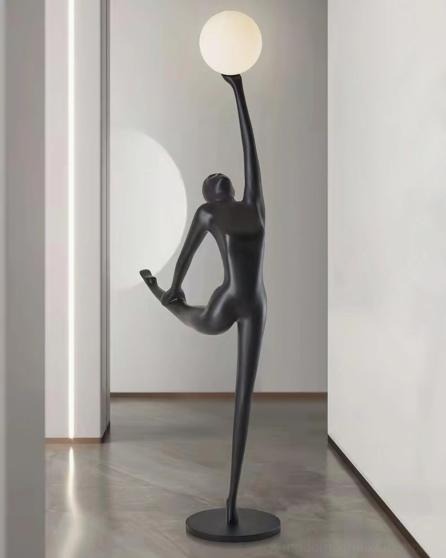 Ballerina arabesque floor lamp sculptural design with smooth matte finish in modern living space