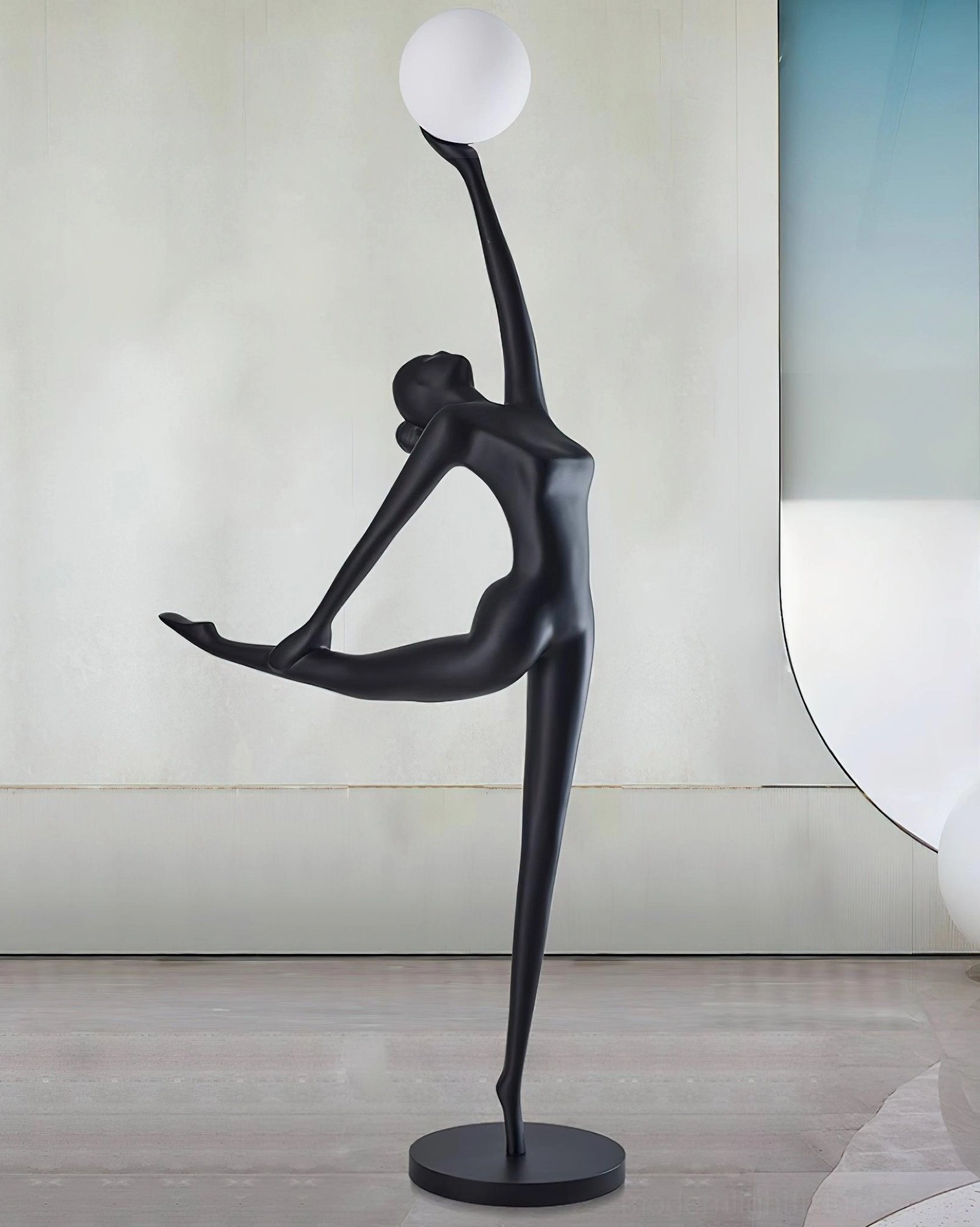 Minimalist ballerina dancer floor lamp standing pose with contemporary artistic lighting aesthetic