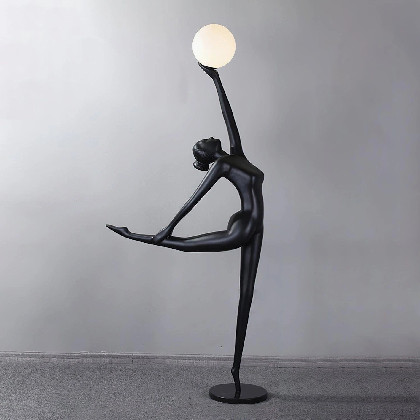 Ballerina dancer sculpture floor lamp full view showing artistic ballet pose and contemporary lighting design