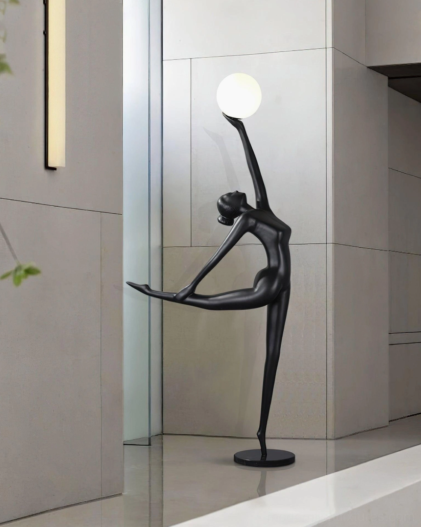 Premium ballerina floor lamp with sculptural dance pose and opal white glass light diffusion