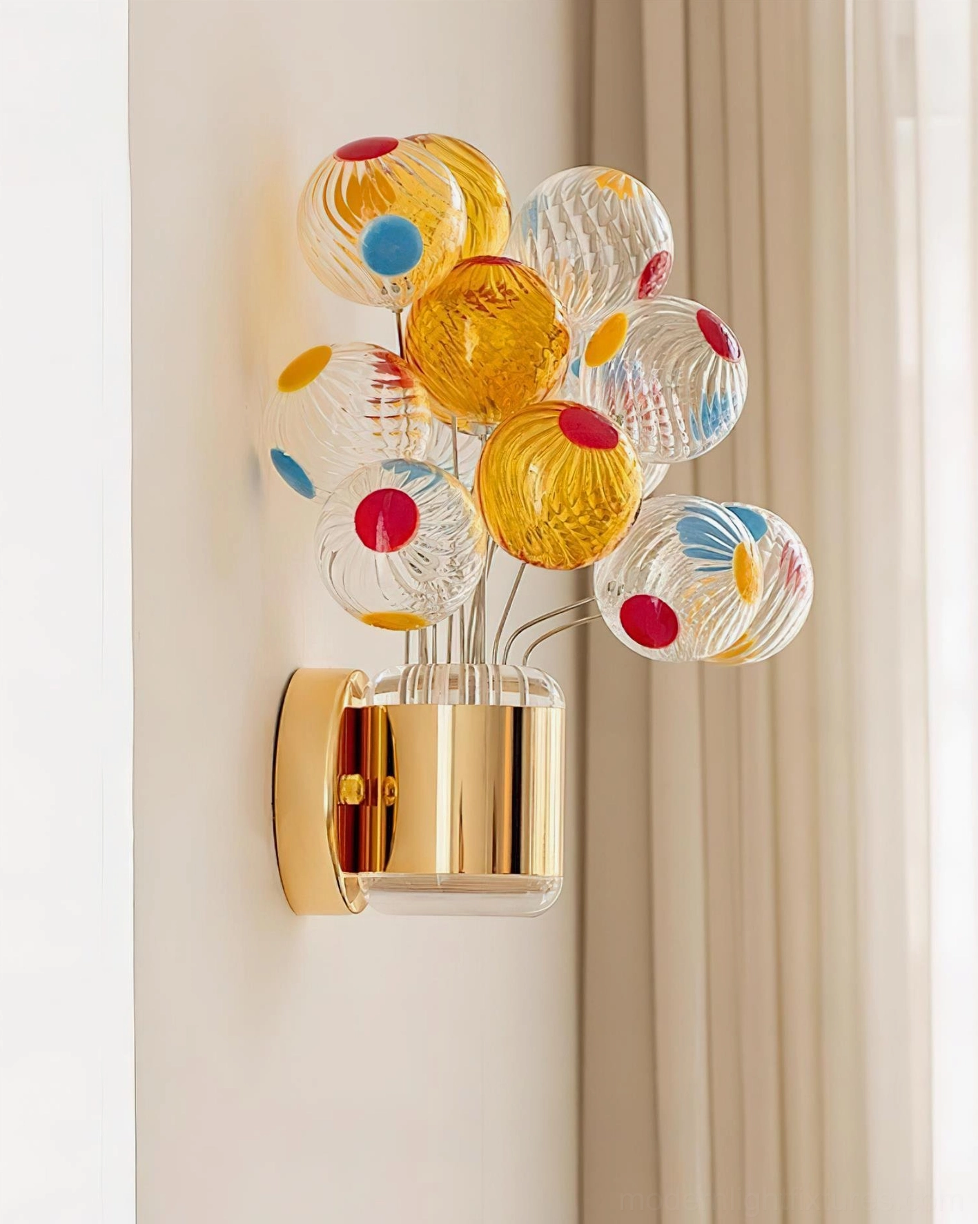 Balloon Bouquet Wall Sconce detail shot showcasing hand-blown glass sphere craftsmanship and warm ambient light diffusion