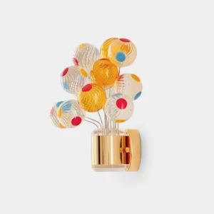 Balloon Bouquet Wall Sconce with hand-blown glass spheres and polished gold base shown in studio flat lay perspective