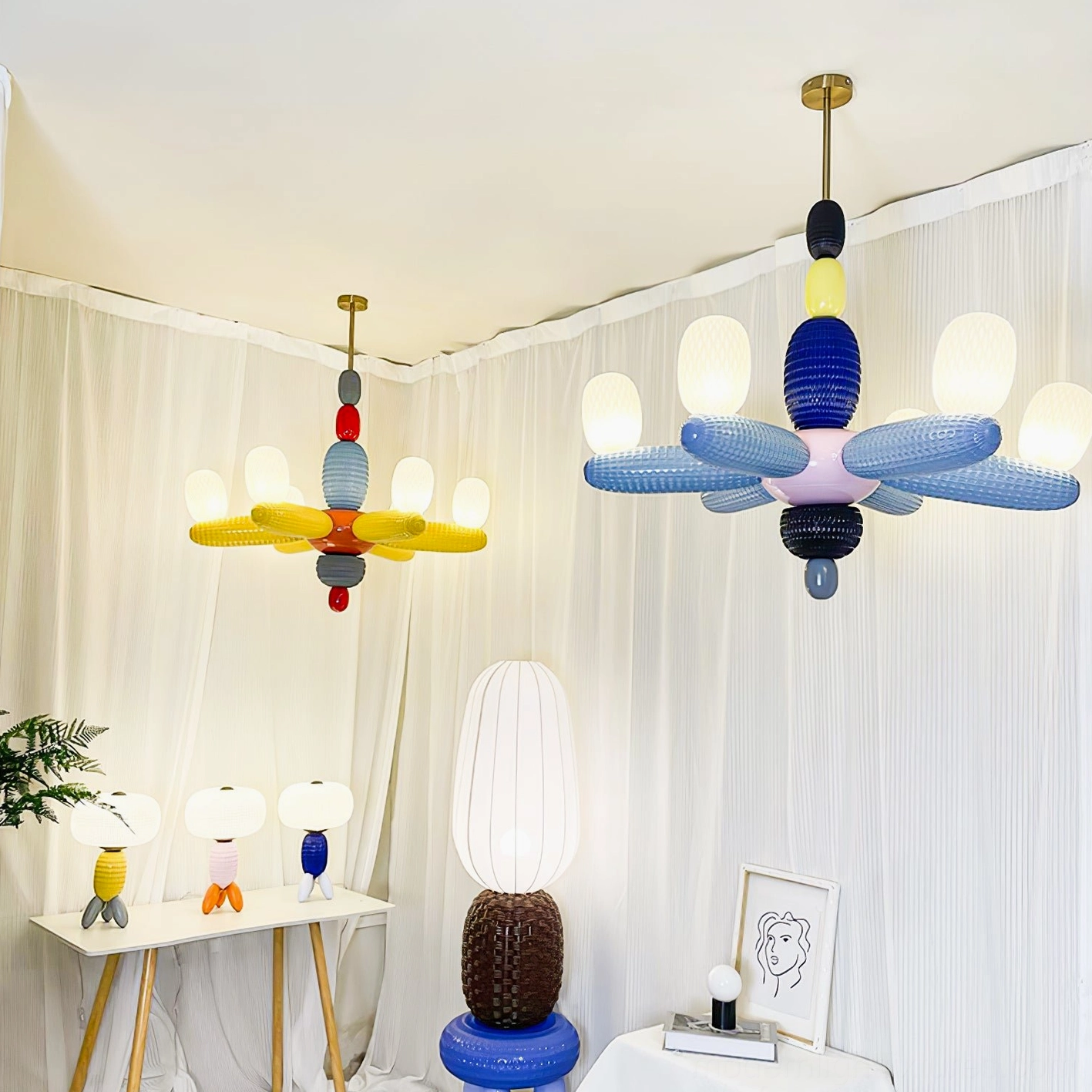 Balloon chandelier contemporary pendant with artistic glass modules and refined styling