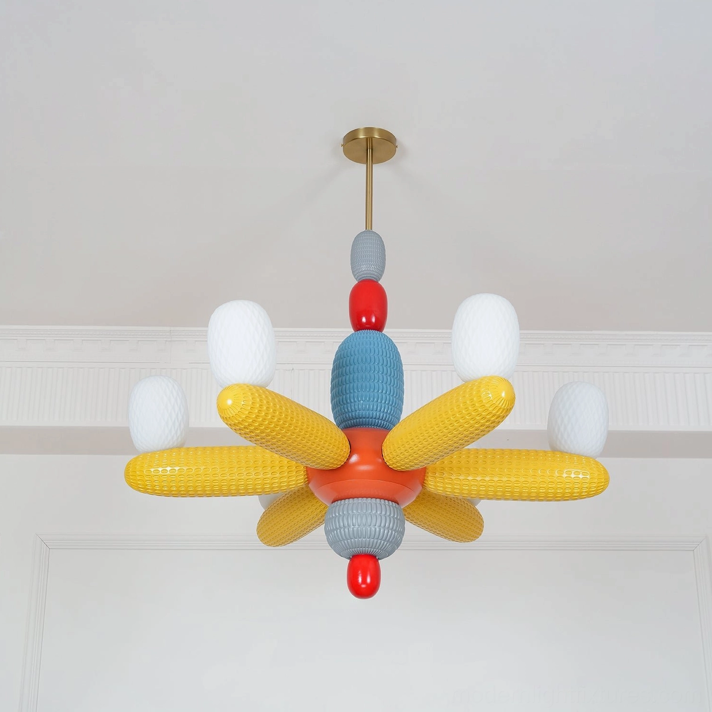 Dual-tier decorative balloon chandelier with alternating arm layout and consistent bead coloring