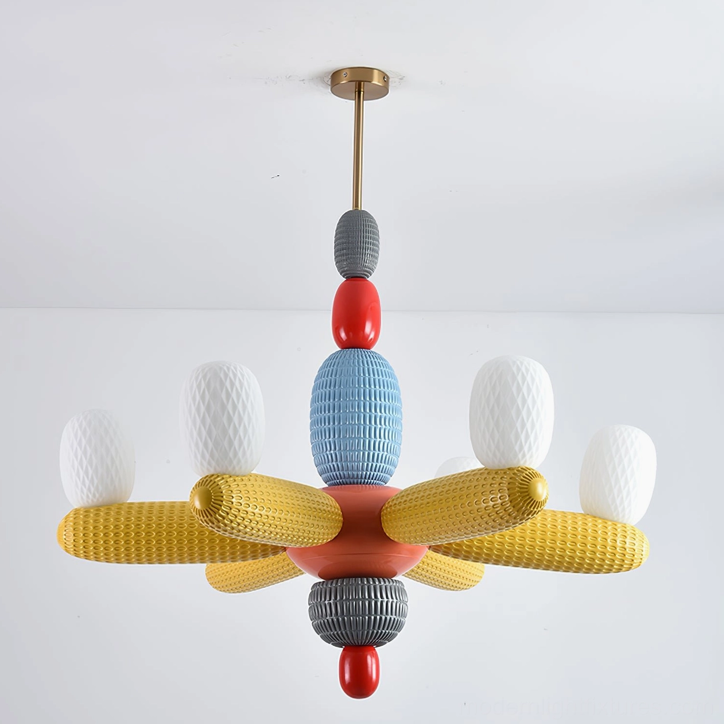 Colorful balloon chandelier modern lighting fixture with glossy glass shades and fabric arms