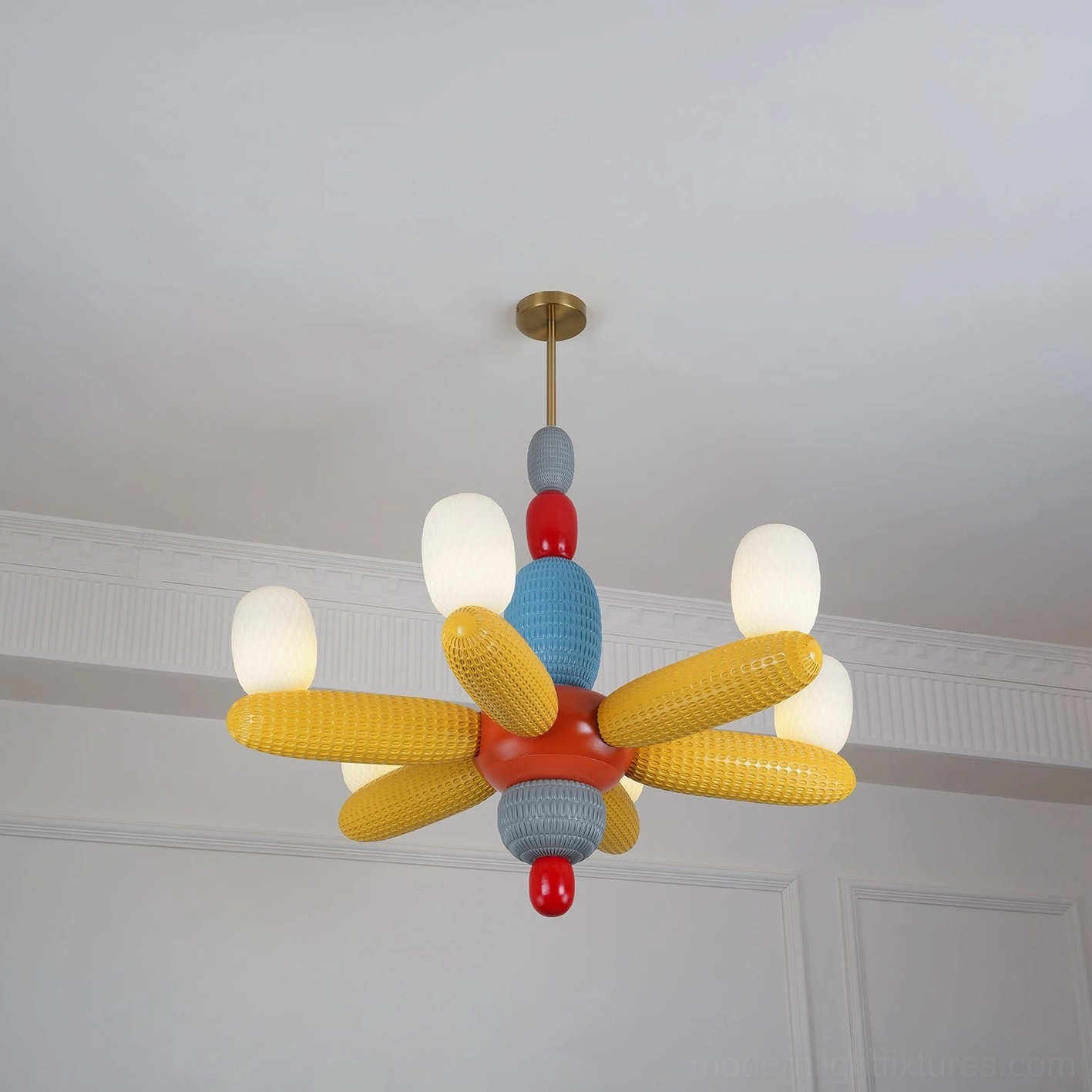 Contemporary balloon chandelier multicolor hand-blown glass pendant light fixture detail view