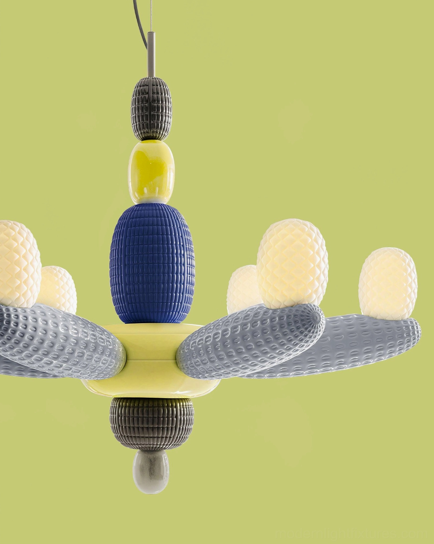 Hand-blown balloon chandelier with porcelain glass modules in playful modern style