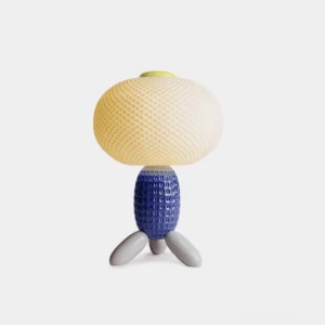 Balloons modern ceramic table lamp with honeycomb shade front view on white background